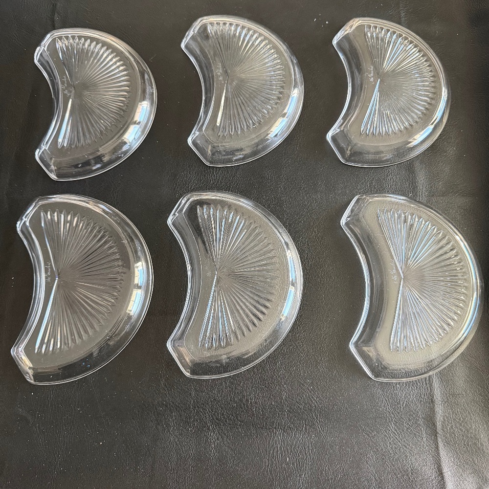 Vintage Set of 6 Val Saint Lambert Crystal Crescent  Half Moon Salad Plates